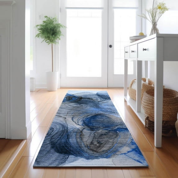 Addison Rugs Mayfield Washable Transitional Organic Navy Runner Rug, 2'3" x 7'6"