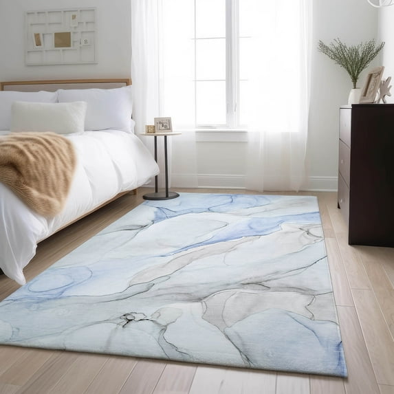 Addison Rugs Mayfield Washable Transitional Watercolors Blue Rectangle Rug, 8' x 10'