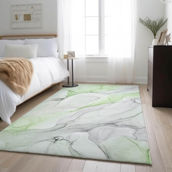 Addison Rugs Mayfield Washable Transitional Watercolors Green Rectangle Rug, 8' x 10'