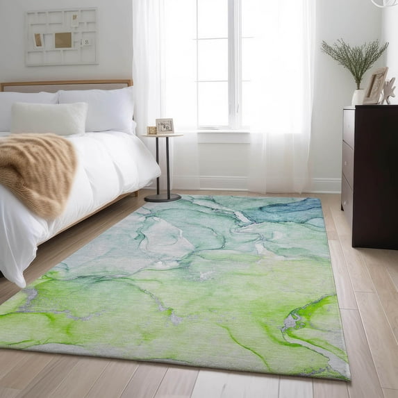 Addison Rugs Mayfield Washable Transitional Watercolors Green Rectangle Rug, 10' x 14'