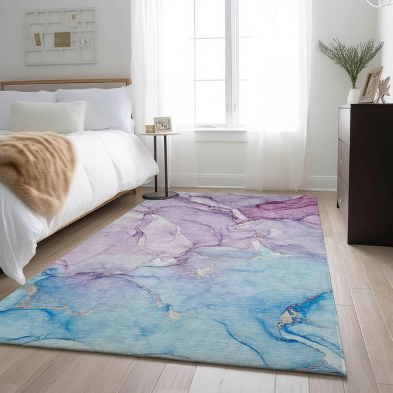 Addison Rugs Mayfield Washable Transitional Watercolors Purple Rectangle Rug, 5' x 7'6"