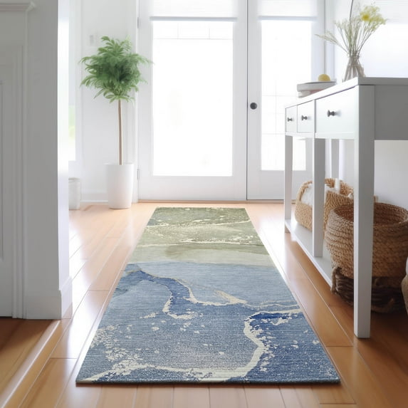 Addison Rugs Mayfield Washable Transitional Watercolors Blue Runner Rug, 2'3" x 7'6"