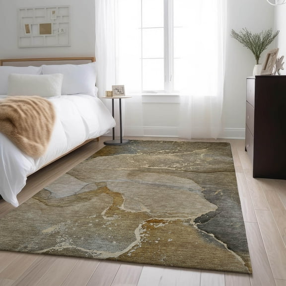 Addison Rugs Mayfield Washable Transitional Watercolors Brown Rectangle Rug, 5' x 7'6"