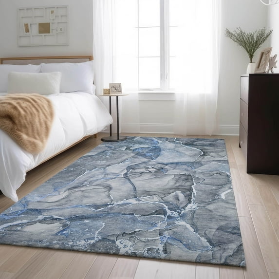 Addison Rugs Mayfield Washable Transitional Watercolors Blue Rectangle Rug, 10' x 14'