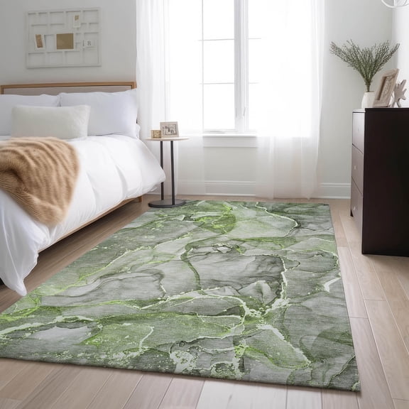 Addison Rugs Mayfield Washable Transitional Watercolors Green Rectangle Rug, 5' x 7'6"