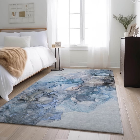 Addison Rugs Mayfield Washable Transitional Watercolors Blue Rectangle Rug, 3' x 5'