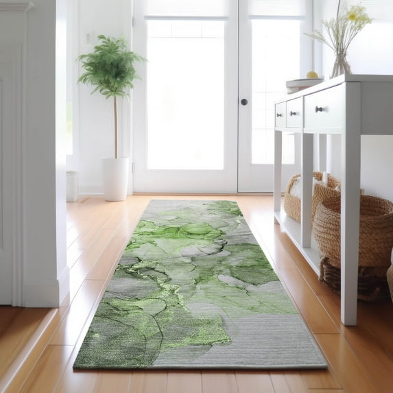 Addison Rugs Mayfield Washable Transitional Watercolors Green Runner Rug, 2'3" x 7'6"