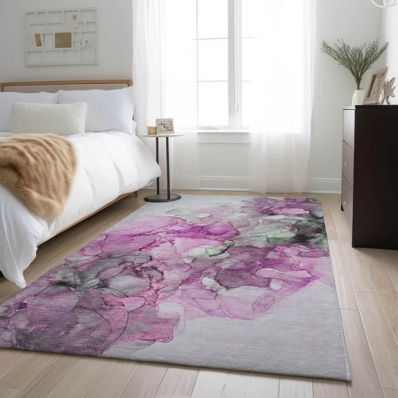 Addison Rugs Mayfield Washable Transitional Watercolors Pink Rectangle Rug, 8' x 10'
