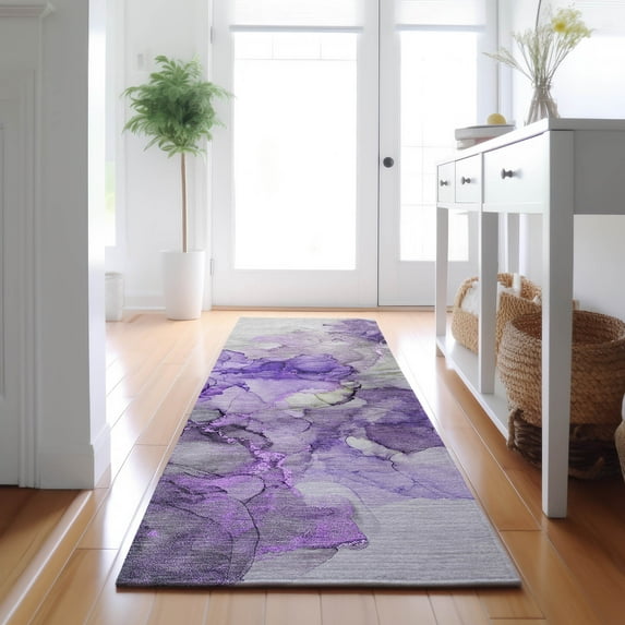Addison Rugs Mayfield Washable Transitional Watercolors Purple Runner Rug, 2'3" x 7'6"