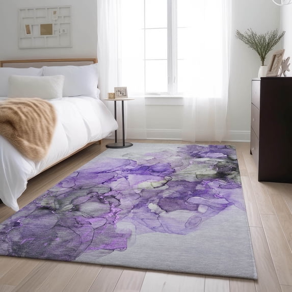 Addison Rugs Mayfield Washable Transitional Watercolors Purple Rectangle Rug, 5' x 7'6"