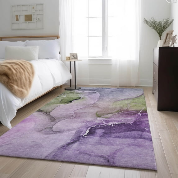 Addison Rugs Mayfield Washable Transitional Watercolors Purple Rectangle Rug, 5' x 7'6"