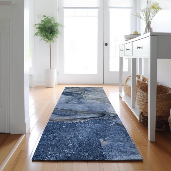 Addison Rugs Mayfield Washable Transitional Watercolors Navy Runner Rug, 2'3" x 7'6"