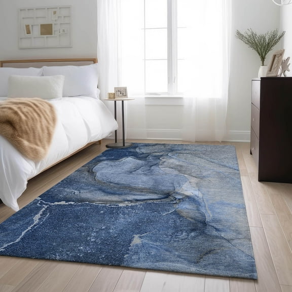 Addison Rugs Mayfield Washable Transitional Watercolors Navy Rectangle Rug, 3' x 5'