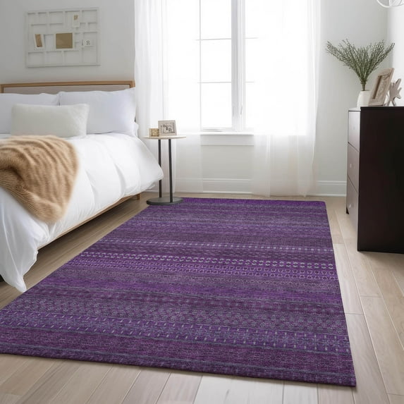 Addison Rugs Mayfield Washable Transitional Stripes Eggplant Rectangle Rug, 8' x 10'