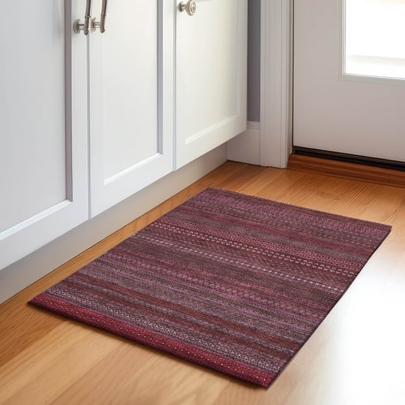 Addison Rugs Mayfield Washable Transitional Stripes Merlot Rectangle Rug, 1'8" x 2'6"