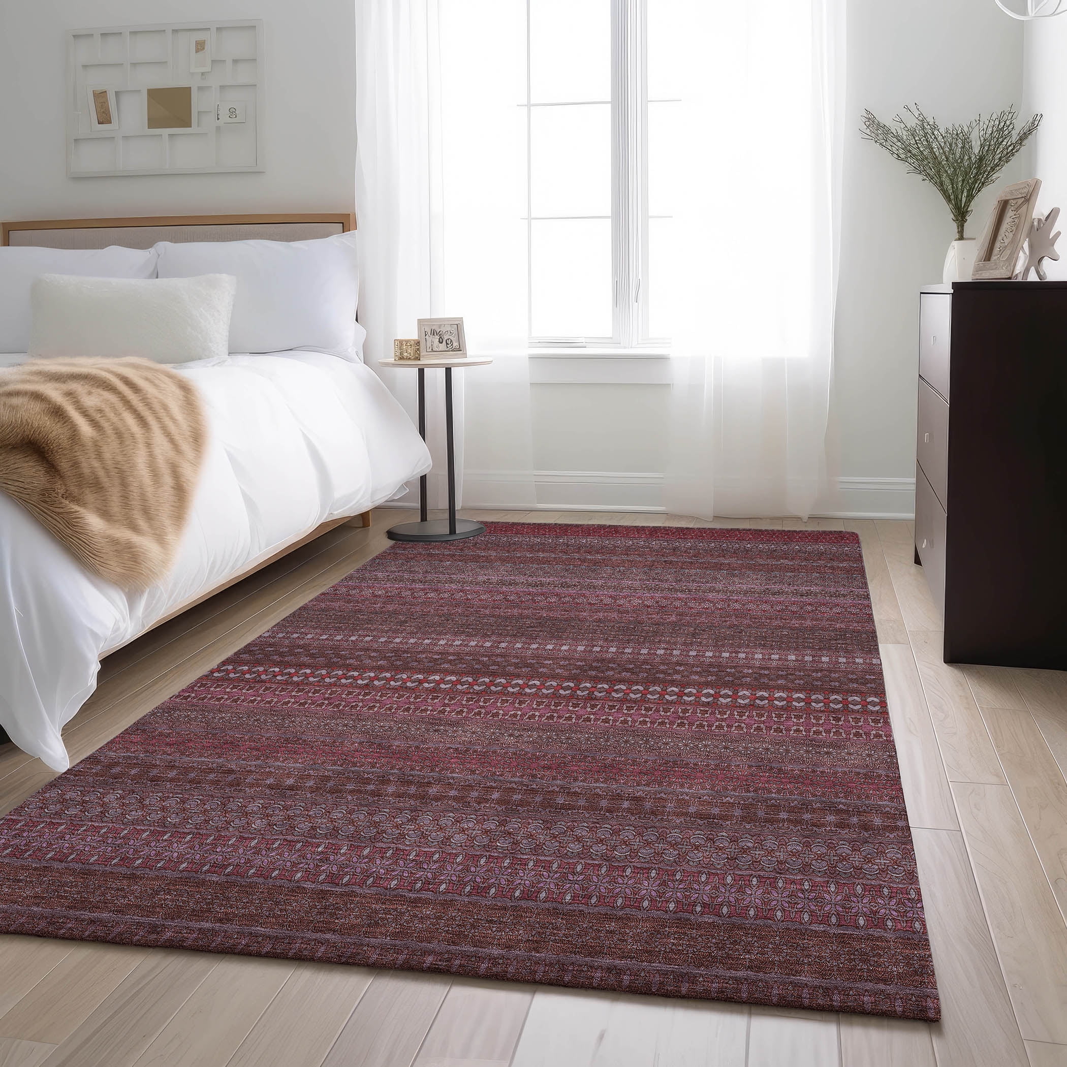 Addison Rugs Mayfield Washable Transitional Stripes Merlot Rectangle ...