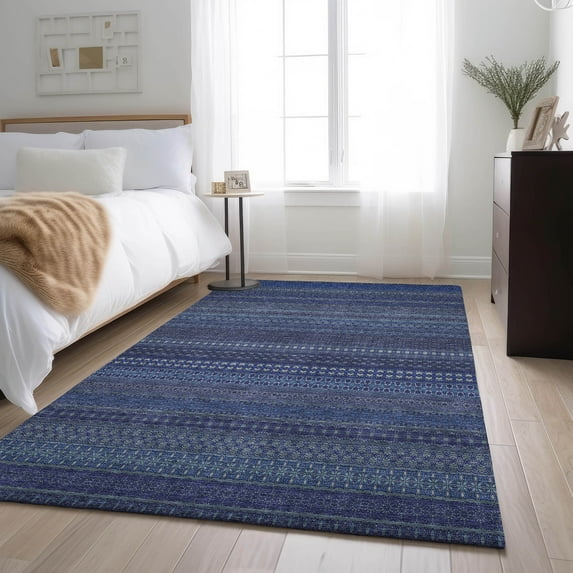 Addison Rugs Mayfield Washable Transitional Stripes Navy Rectangle Rug, 5' x 7'6"