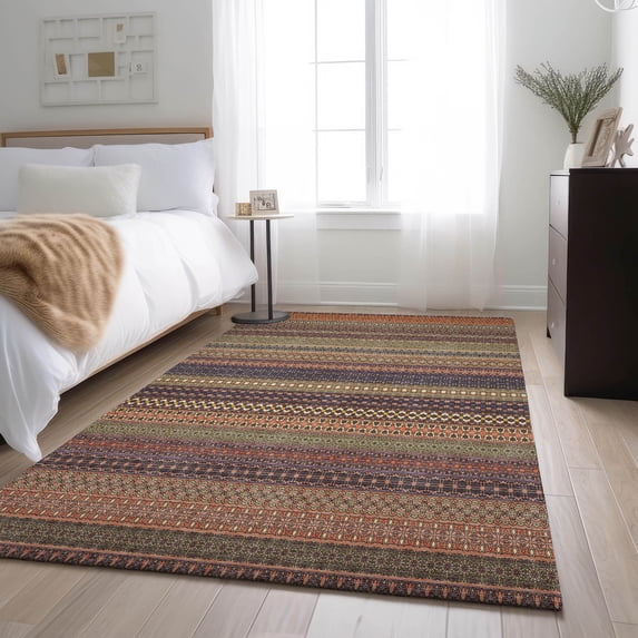 Addison Rugs Mayfield Washable Transitional Stripes Paprika Rectangle Rug, 10' x 14'