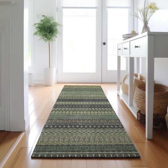 Addison Rugs Mayfield Washable Transitional Stripes Sage Runner Rug, 2'3" x 7'6"