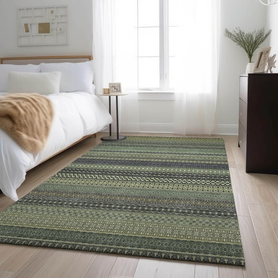 Addison Rugs Mayfield Washable Transitional Stripes Sage Rectangle Rug, 9' x 12'