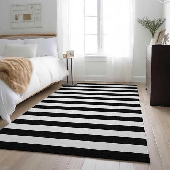 Addison Rugs Mayfield Washable Transitional Stripes Black Rectangle Rug, 3' x 5'