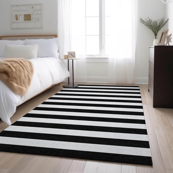 Addison Rugs Mayfield Washable Transitional Stripes Black Rectangle Rug, 8' x 10'