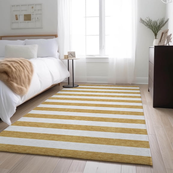 Addison Rugs Mayfield Washable Transitional Stripes Gold Rectangle Rug, 3' x 5'