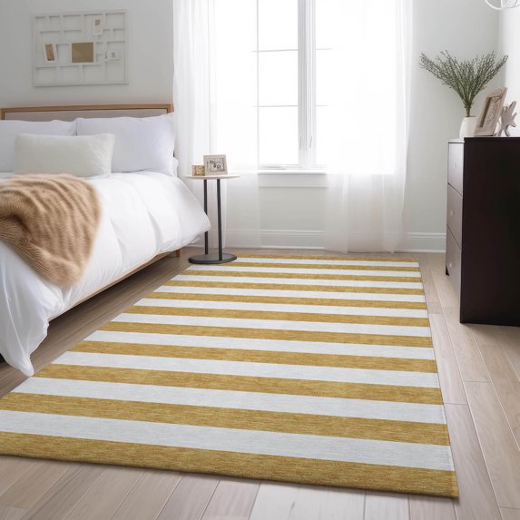 Addison Rugs Mayfield Washable Transitional Stripes Gold Rectangle Rug, 5' x 7'6"