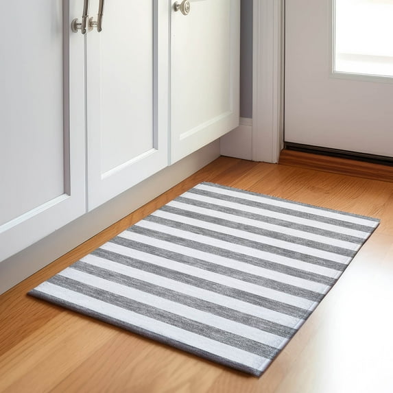 Addison Rugs Mayfield Washable Transitional Stripes Gray Rectangle Rug, 1'8" x 2'6"