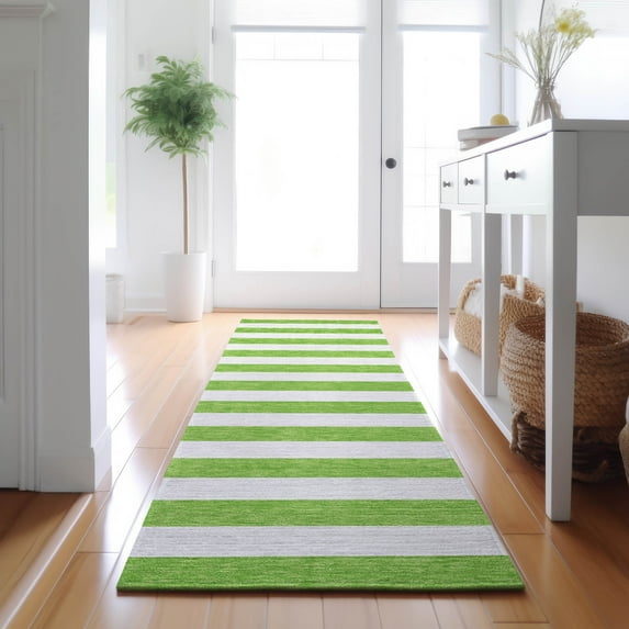 Addison Rugs Mayfield Washable Transitional Stripes Lime Runner Rug, 2'3" x 7'6"