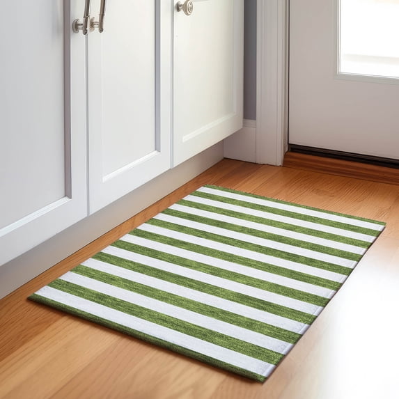 Addison Rugs Mayfield Washable Transitional Stripes Olive Rectangle Rug, 1'8" x 2'6"