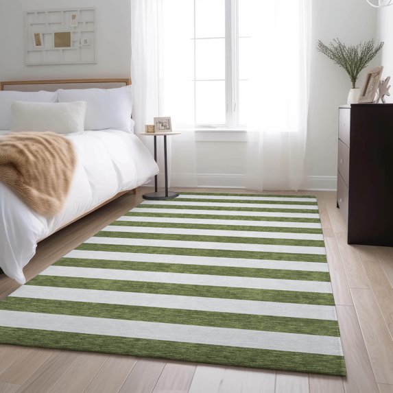 Addison Rugs Mayfield Washable Transitional Stripes Olive Rectangle Rug, 3' x 5'