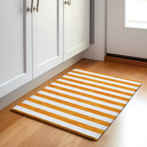 Addison Rugs Mayfield Washable Transitional Stripes Orange Rectangle Rug, 1'8" x 2'6"
