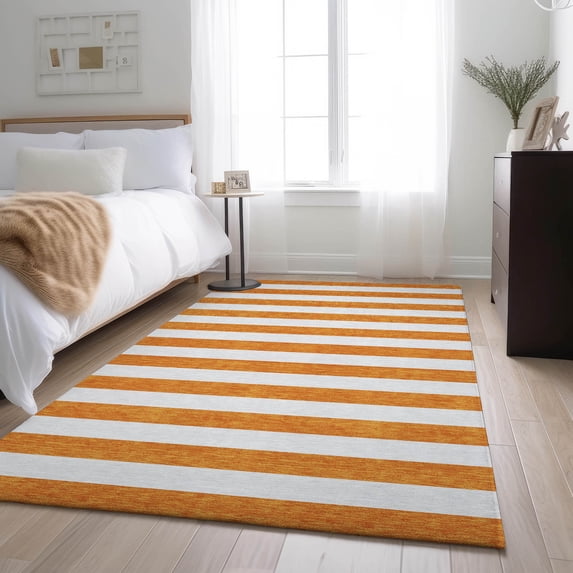 Addison Rugs Mayfield Washable Transitional Stripes Orange Rectangle Rug, 5' x 7'6"