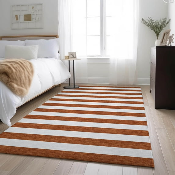 Addison Rugs Mayfield Washable Transitional Stripes Paprika Rectangle Rug, 2'6" x 3'10"