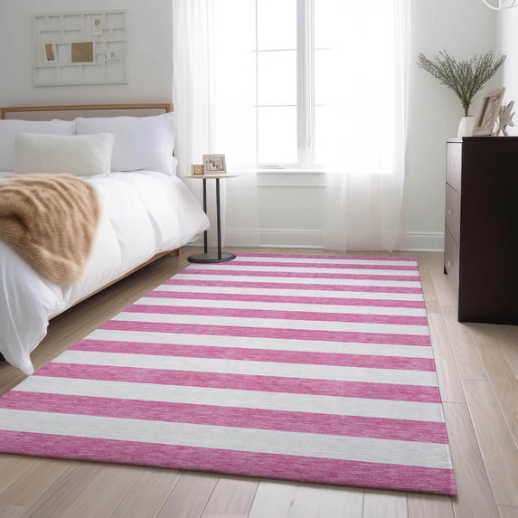 Addison Rugs Mayfield Washable Transitional Stripes Pink Rectangle Rug, 3' x 5'