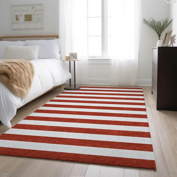 Addison Rugs Mayfield Washable Transitional Stripes Red Rectangle Rug, 8' x 10'