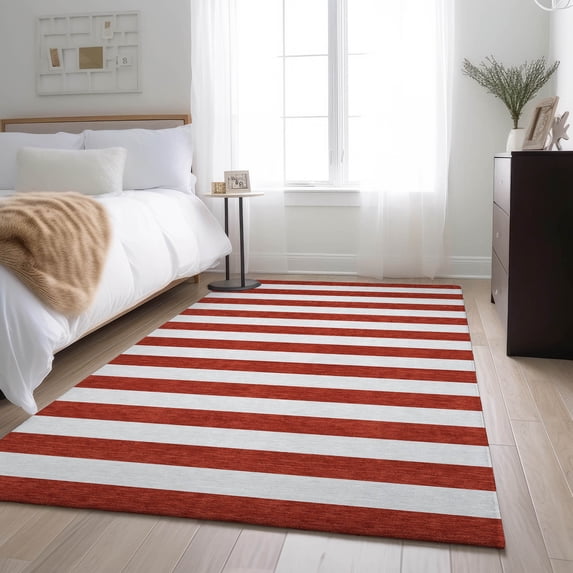 Addison Rugs Mayfield Washable Transitional Stripes Red Rectangle Rug, 9' x 12'