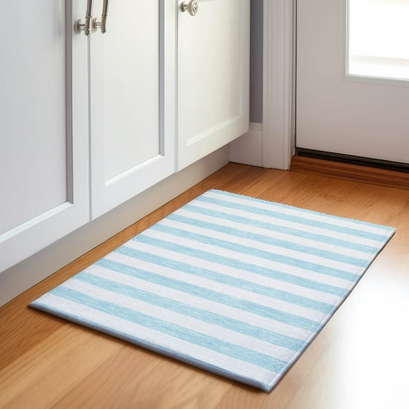 Addison Rugs Mayfield Washable Transitional Stripes Sky Rectangle Rug, 1'8" x 2'6"