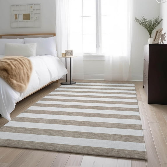 Addison Rugs Mayfield Washable Transitional Stripes Taupe Rectangle Rug, 8' x 10'