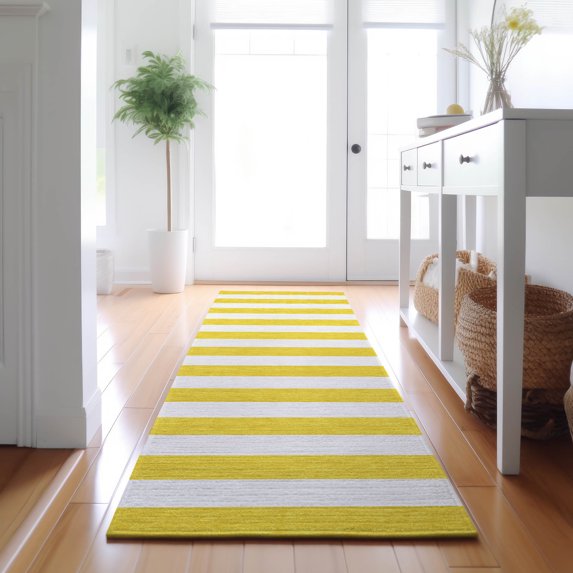 Addison Rugs Mayfield Washable Transitional Stripes Yellow Runner Rug, 2'3" x 7'6"