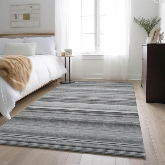 Addison Rugs Mayfield Washable Transitional Stripes Gray Rectangle Rug, 3' x 5'