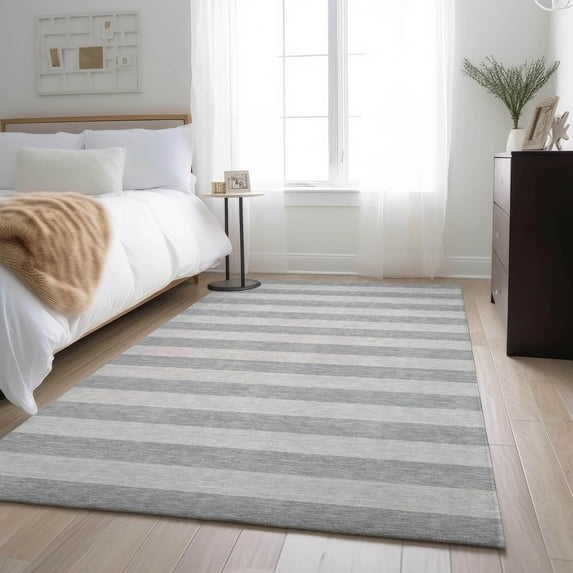 Addison Rugs Mayfield Washable Transitional Stripes Pewter Rectangle Rug, 3' x 5'