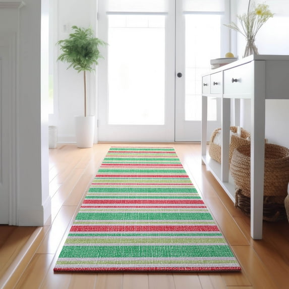 Addison Rugs Mayfield Washable Transitional Stripes Green Runner Rug, 2'3" x 7'6"