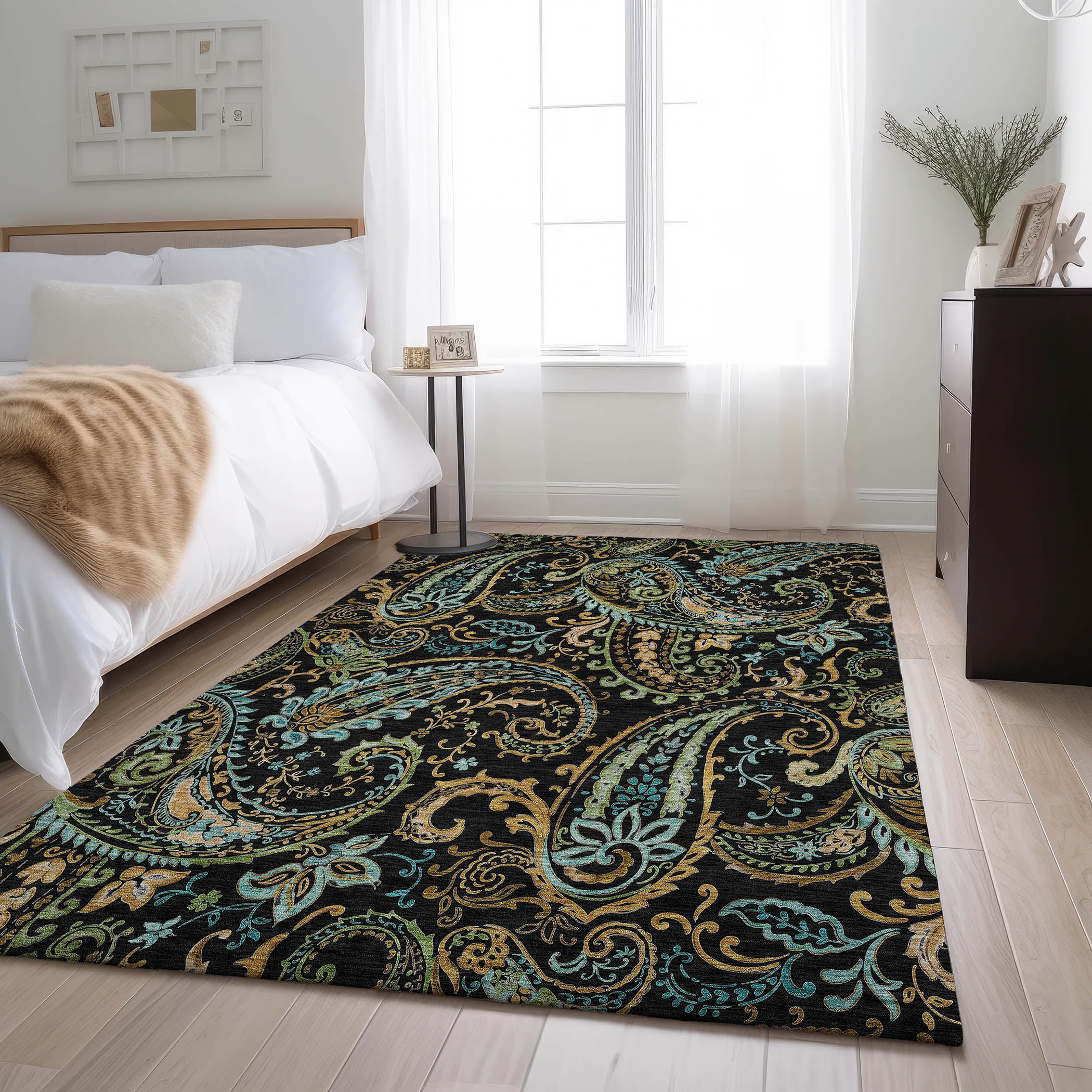 Addison Rugs Mayfield Washable Transitional Paisley Black Rectangle Rug ...