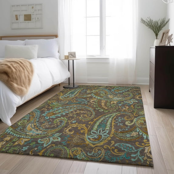 Addison Rugs Mayfield Washable Transitional Paisley Chocolate Rectangle Rug, 5' x 7'6"