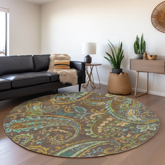Addison Rugs Mayfield Washable Transitional Paisley Chocolate Round Rug, 8' x 8'