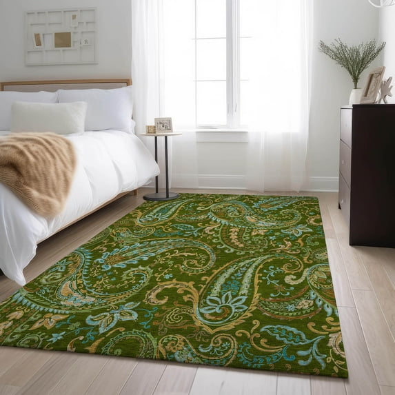 Addison Rugs Mayfield Washable Transitional Paisley Green Rectangle Rug, 8' x 10'