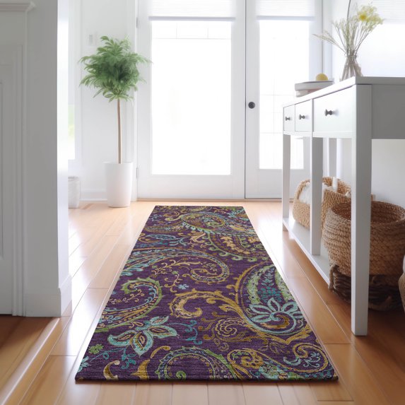 Addison Rugs Mayfield Washable Transitional Paisley Purple Runner Rug, 2'3" x 7'6"