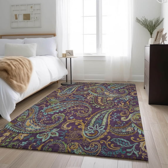 Addison Rugs Mayfield Washable Transitional Paisley Purple Rectangle Rug, 3' x 5'